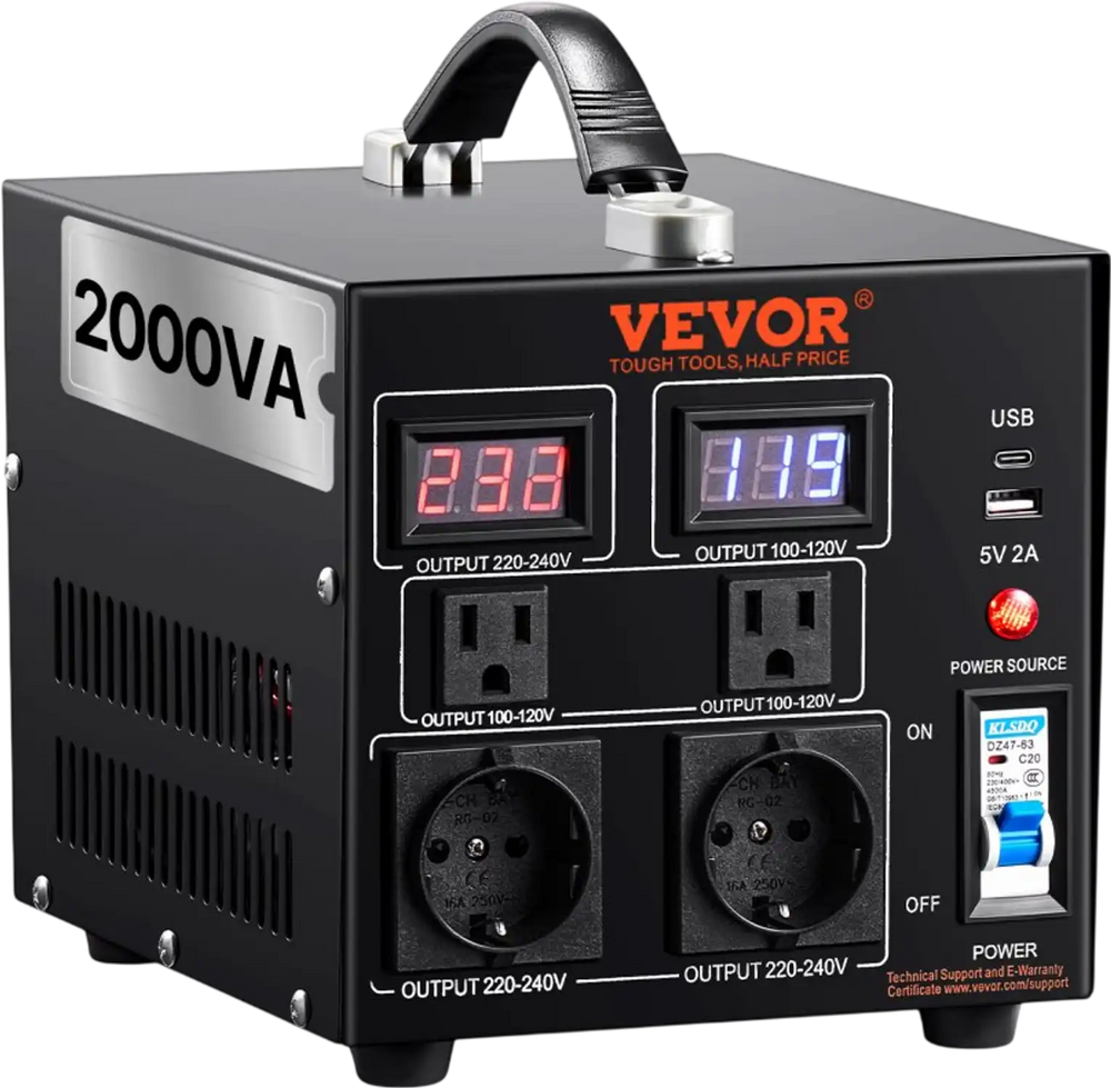 Vevor Voltage Converter Transformer 2000W Step Up Down with USB and Ty ...