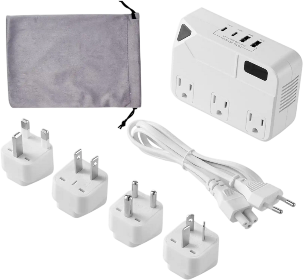 VEVOR Voltage Converter, 220V to 110V, International Universal Travel Adapter with 4 USB Ports (2 USB C), 3 AC Sockets, Plug Power Adapter, Step Down Transformer Outlet Converter, for EU UK AU US