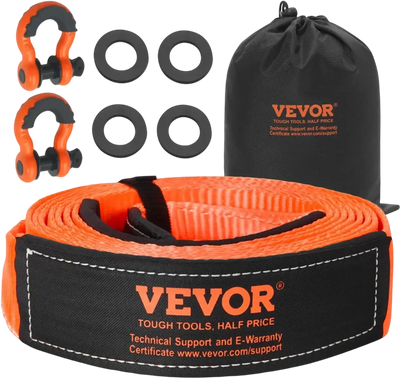 VEVOR Heavy Duty Tow Strap Recovery Kit 3 in x 20 ft (MBS-36,000 lbs) Tree Saver Winch Strap, Triple Reinforced Loop & Protective Sleeves & Storage Bag, 3/4
