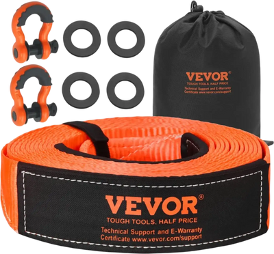 VEVOR Heavy Duty Tow Strap Recovery Kit 3 in x 30 ft (MBS-36,000 lbs) Tree Saver Winch Strap, Triple Reinforced Loop & Protective Sleeves & Storage Bag, 3/4