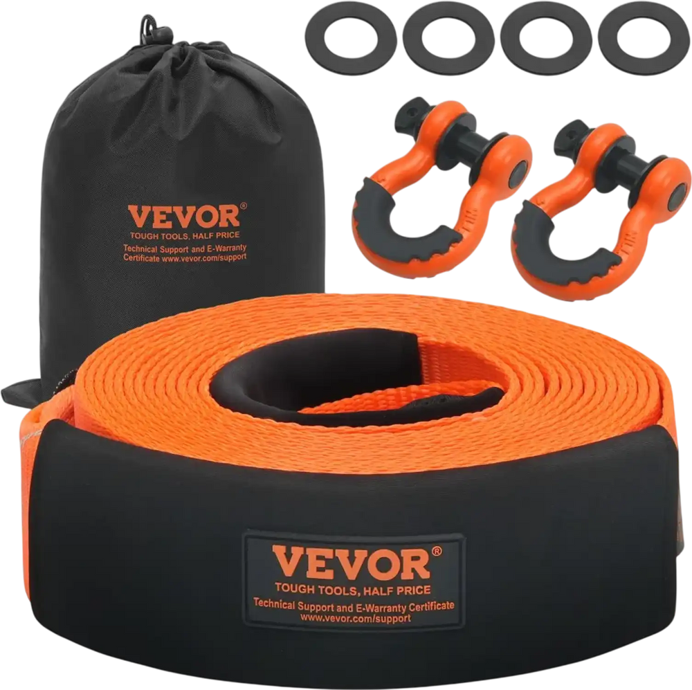 VEVOR Heavy Duty Tow Strap Recovery Kit 3" x 30 ft (MBS-36,000 lbs) Tree Saver Winch Strap, Triple Reinforced Loop & Protective Sleeves & Storage Bag , 3/4" D-Ring Shackles, for Truck Jeep SUV ATV