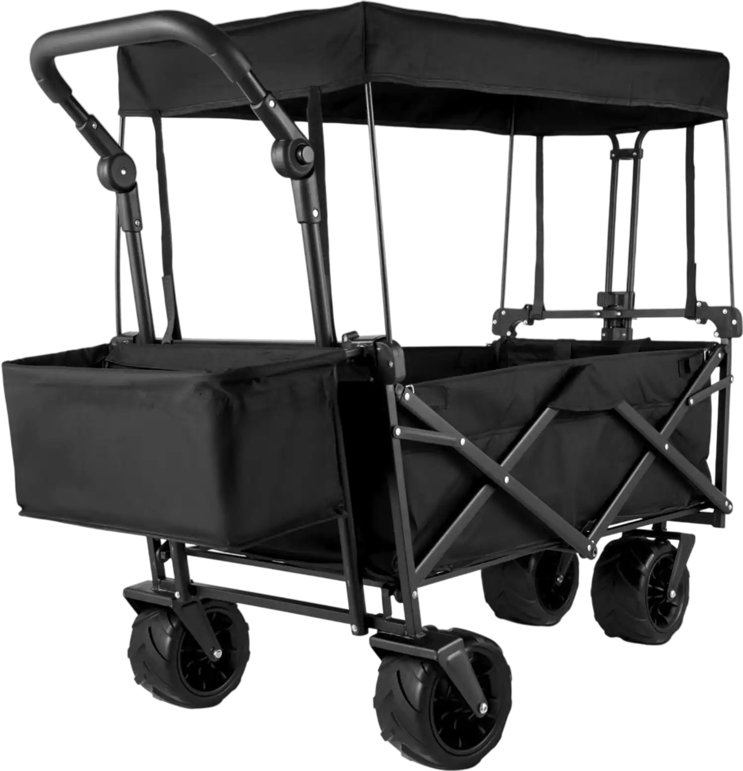 Vevor Folding Wagon Cart Extra Large Collapsible Garden Wagon with Removable Canopy Black New
