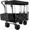 VEVOR Extra Large Collapsible Garden Cart with Removable Canopy, Folding Wagon Utility Carts with Wheels and Rear Storage, Wagon Cart for Garden, Camping, Grocery Cart, Shopping Cart, Black
