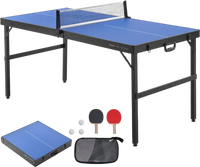 VEVOR Ping Pong Table, Mid-Size Table Tennis Game, Indoor MDF Table Tennis Table, Foldable Portable Complete Ping Pong Table Set with Net, 2 Paddles, 3 Balls, Carry Bag, Handle (No Assembly Required)