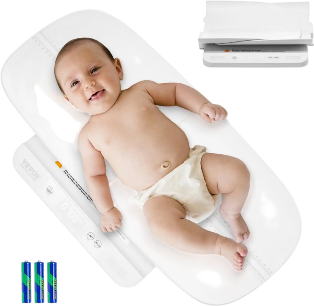 VEVOR Baby Scale, 2-in-1 Infant Weight Scale with Detachable Tray, Digital Baby Scale for Weighing with Hold & Tare Function, 5 Units for Babies, Toddler, Pet, 66LBS Capacity (3 x Battery Included)