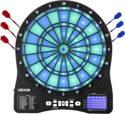 VEVOR Electronic Dart Board, LED-Illuminated Target Dartboard with 48 Games & 500+ Variations, Includes 6 Dart Shafts with Flights & 50 Soft Tips, Cricket Scoring LCD Screen - Supports Up to 8 Players