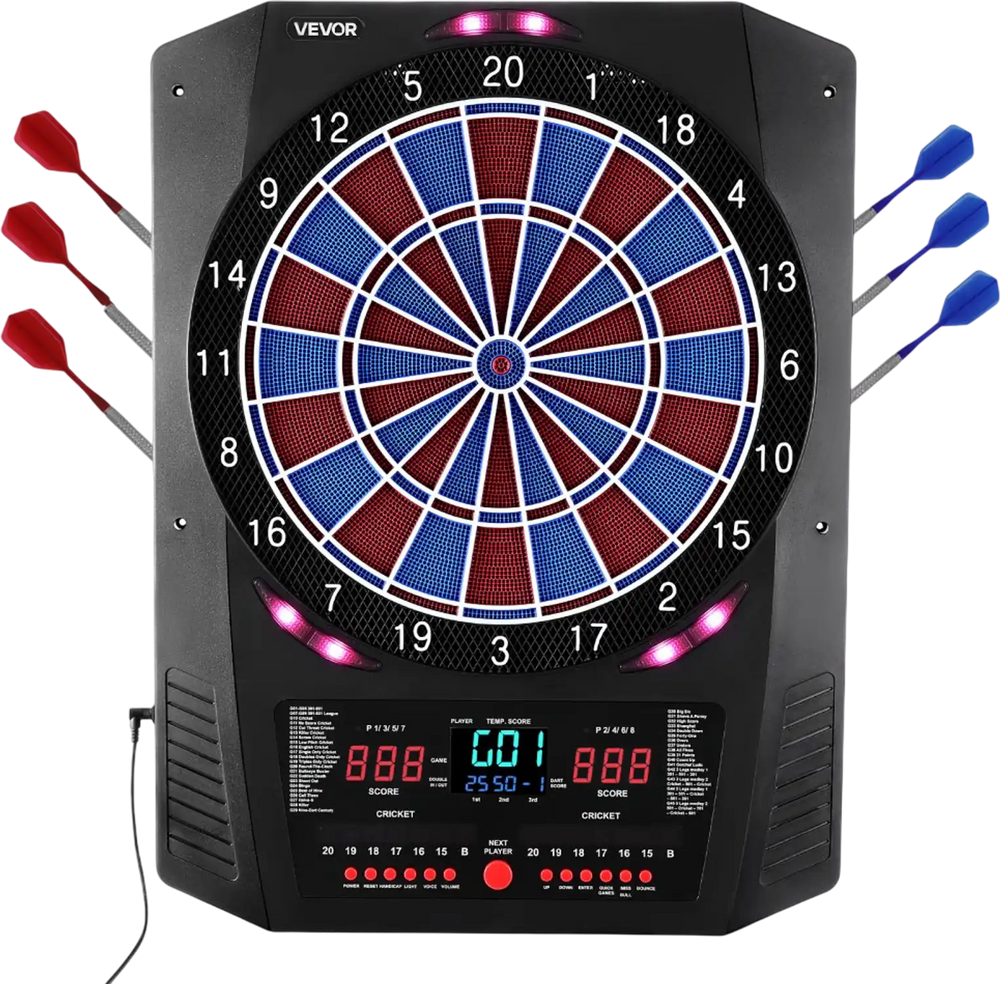 VEVOR Electronic Dart Board, 13.5" Target Dartboard with 45 Games & 474 Variations for Up to 8 Players, 6 Dart Shafts with Flights & 50 Soft Tips, Color LED Cricket Scoring Screen for Home Party Bar