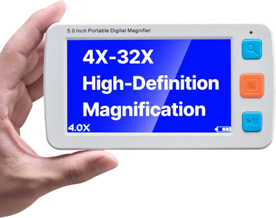 VEVOR Portable Digital Magnifier, 5-inch HD Electronic Video Magnifier for Low Version, 4X - 32X Zoom Electronic Reading Aid with 17 Color Mode, AV Output, Foldable Handle & 5-Level Screen Brightness
