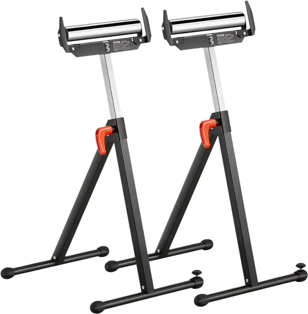 VEVOR 2-Pack Roller Stands, 250 lbs Load Capacity, 27-43 in Adjustable Height, Folding Heavy Duty with Polished Steel Roller Head & Edge Guides, for Table Saw Outfeed Woodworking Extension Support