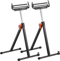 VEVOR 2-Pack Roller Stands, 250 lbs Load Capacity, 27-43 in Adjustable Height, Folding Heavy Duty with Polished Steel Roller Head & Edge Guides, for Table Saw Outfeed Woodworking Extension Support