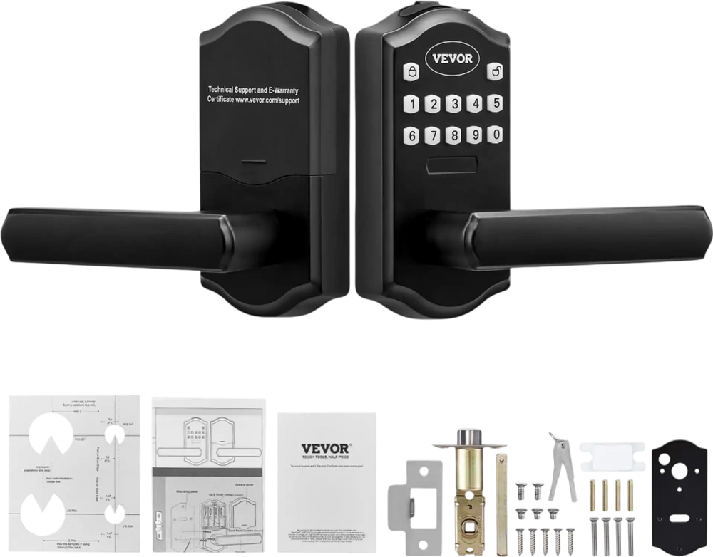 VEVOR Keyless Entry Door Lock, Electronic Keypad Entry Lever, Password and Key Unlock Combination Door Lock, Auto-Locking Keypad Door Lock with Deadbolt for Front Door, Matte Black, 5.63 x 2.76 in