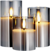 VEVOR Gray Flickering Flameless Candles, Set of 3 Battery Operated Flameless Led Candles with 10-Key Remote and Timer, Real Wax & Warm Color Flickering Light for Festival Wedding Home Party Decor