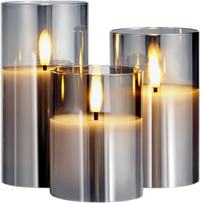 VEVOR Gray Flickering Flameless Candles, Set of 3 Battery Operated Flameless Led Candles with 10-Key Remote and Timer, Real Wax & Warm Color Flickering Light for Festival Wedding Home Party Decor