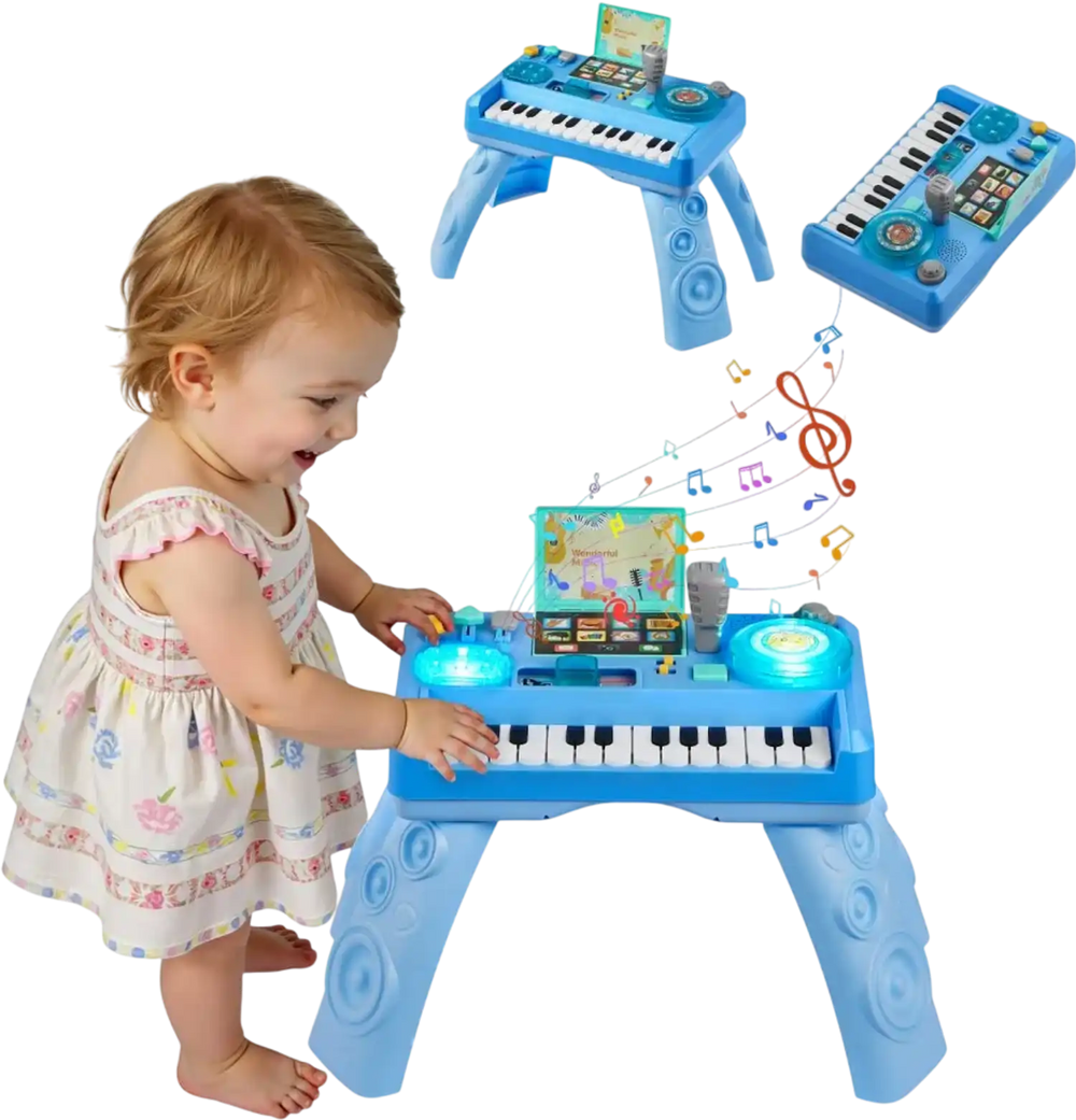 VEVOR Baby DJ Playset for Toddlers 1-3, Educational Musical Table Toys with 133 Sound Sources, Recording and LED DJ Turntable, Baby Activity Table for Birthday, Gift for Kids Aged 6+ Months