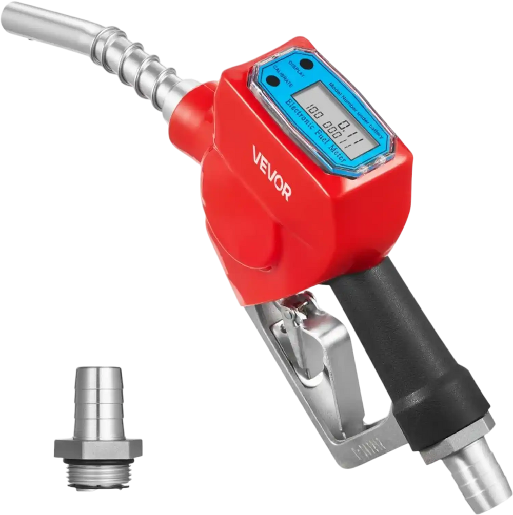 VEVOR 1 Inch Barb Digital Fuel Nozzle with Swivel, Max Flow Rate 12.6 GPM, Auto Shut Off Diesel Gas Pump Nozzle with 3/16 in (OD=20 mm) Spout & Digital Display, Used for Gasoline, Diesel, Kerosene Red
