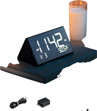 VEVOR Digital Alarm Clock, Wooden Desk Clock with Dual Alarm, USB Port, Snooze, Night Light, Voice Control, Adjustable Volume, Bedside Desktop Clock with Charger for Bedroom, Kitchen, Office, Black