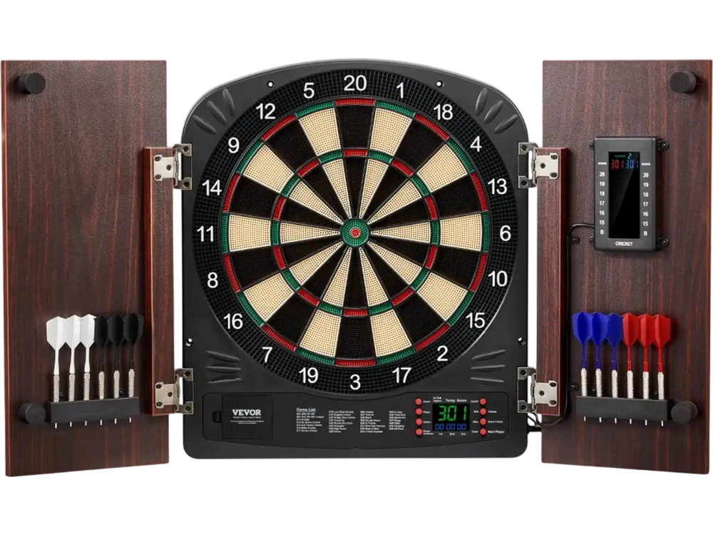 VEVOR Dartboard and Cabinet Set, Ready-to-Play Bundle Dartboard Cabinet Set, Hideaway Cabinet Features Electronic Scoring, Easy Assembly, Complete with All Accessories, Perfect for Cricket Games