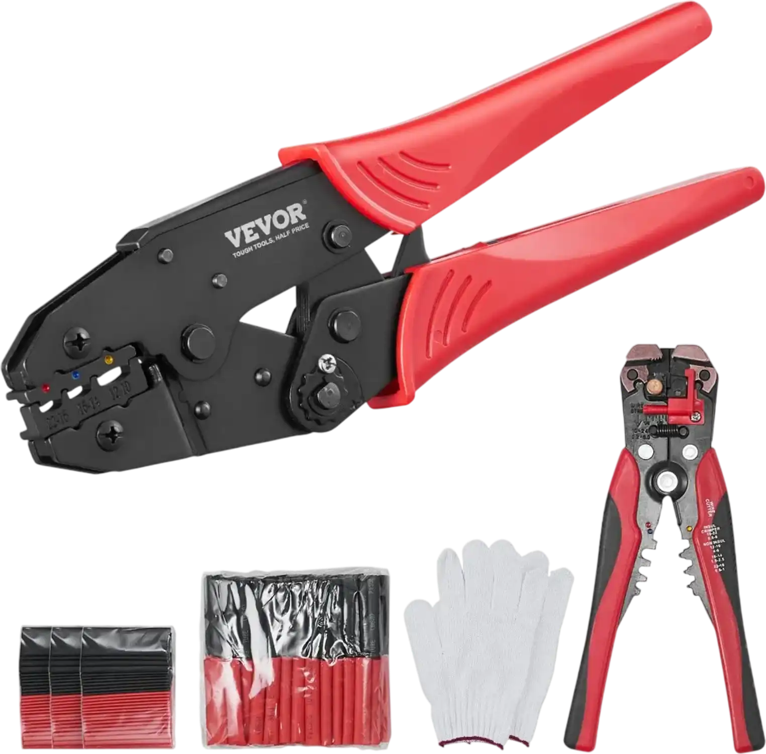 Vevor Crimping Tool Ratcheting Wire Crimp Pliers Set AWG22-10 with Wire Stripper and 210 Heat Shrink Tubes New