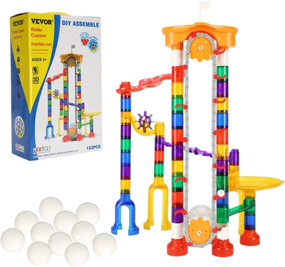VEVOR Marble Run Set, 153 PCS with Motorized Elevator, with 30 Plastic Marbles, Marble Maze Building Block Brain Game, Educational Learning Race Track STEM Toys, for Kids, Boys, Girls Ages 3 + Years