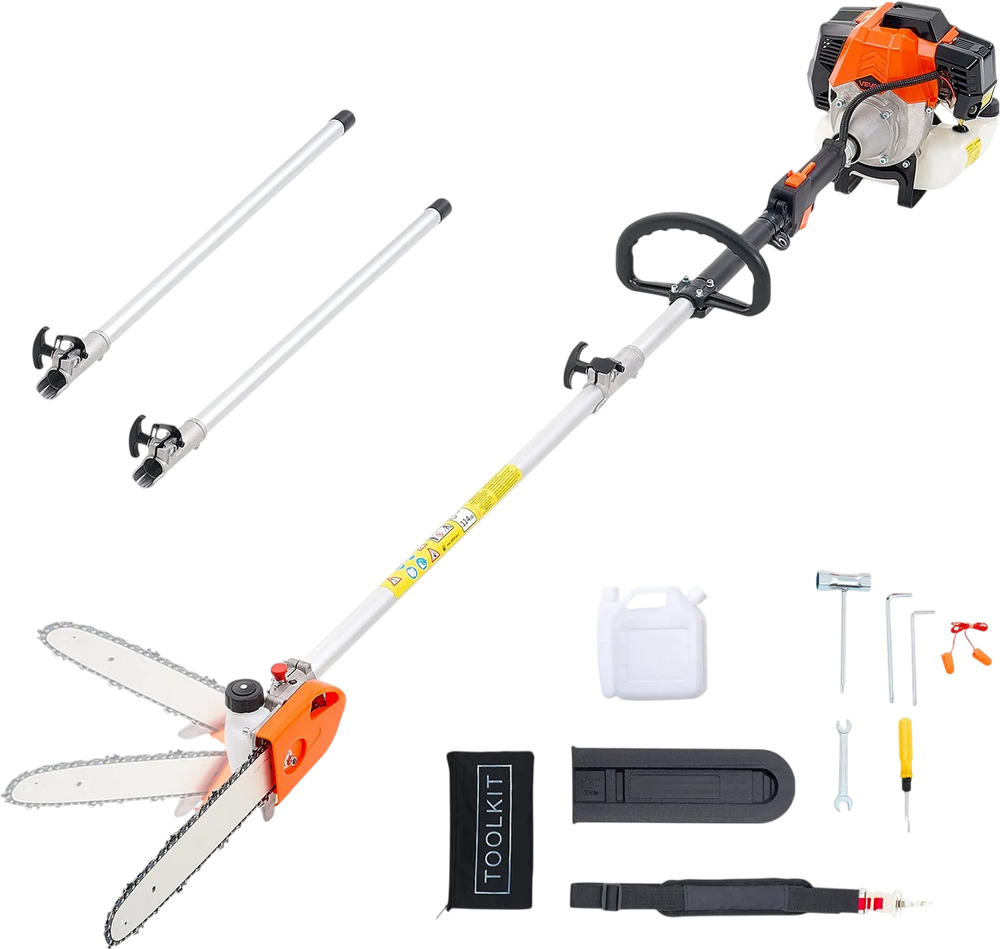 VEVOR Gas Pole Saw, 43CC 2 Stroke Gas Powered Pole Saws with 12 in Cutting Bar, Cordless Tree Trimmer with Rotatable Head, 7.1 to 12 ft Extendable, Powerful Chainsaw for Tree Trimming Pruning