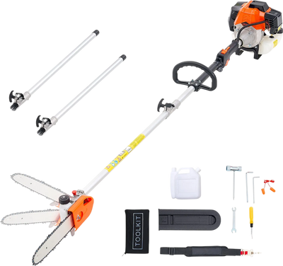 VEVOR Gas Pole Saw, 43CC 2 Stroke Gas Powered Pole Saws with 10 in Cutting Bar, Cordless Tree Trimmer with Rotatable Head, 6.9 to 11.8 ft Extendable, Powerful Chainsaw for Tree Trimming Pruning