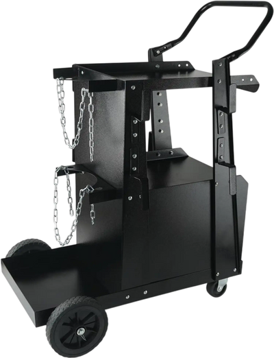 VEVOR Welding Cart, 2-Tier Heavy Duty Welder Cart with Anti-Theft Lockable Cabinet, 265LBS Weight Capacity, 360° Swivel Wheels, Tank Storage Safety Chains, Welding Cabinet for TIG, ARC, Plasma Cutter