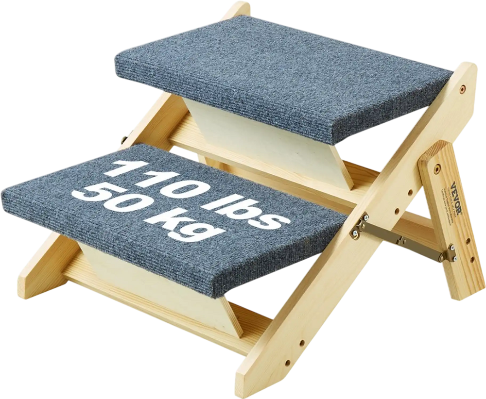 VEVOR Wooden Pet Steps, Convertible 2-in-1 Dog Stairs and Ramp for Beds, Sofas, and Vehicles, Supports Small to Large Animals up to 110 lbs, Foldable Design for Easy Storage