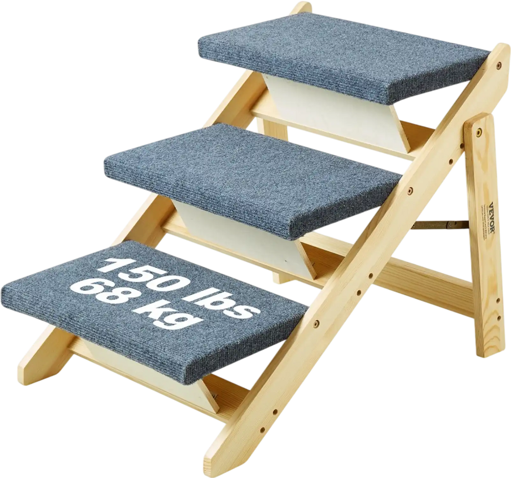 VEVOR Wooden Pet Steps, Convertible 2-in-1 Dog Staircase & Ramp for Access to Beds, Sofas, and Vehicles, Three-Step Design Supports Pets up to 150 lbs, Ideal for Small to Large Breeds