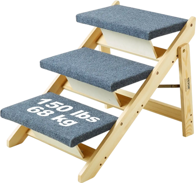 Vevor Pet Stairs Convertible 2-in-1 Wooden Dog Stair Ramp 3-Step 150 lbs New