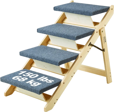 Vevor Pet Stairs Wooden 2-in-1 Foldable 4-Step Dog Ramp 150 lbs New