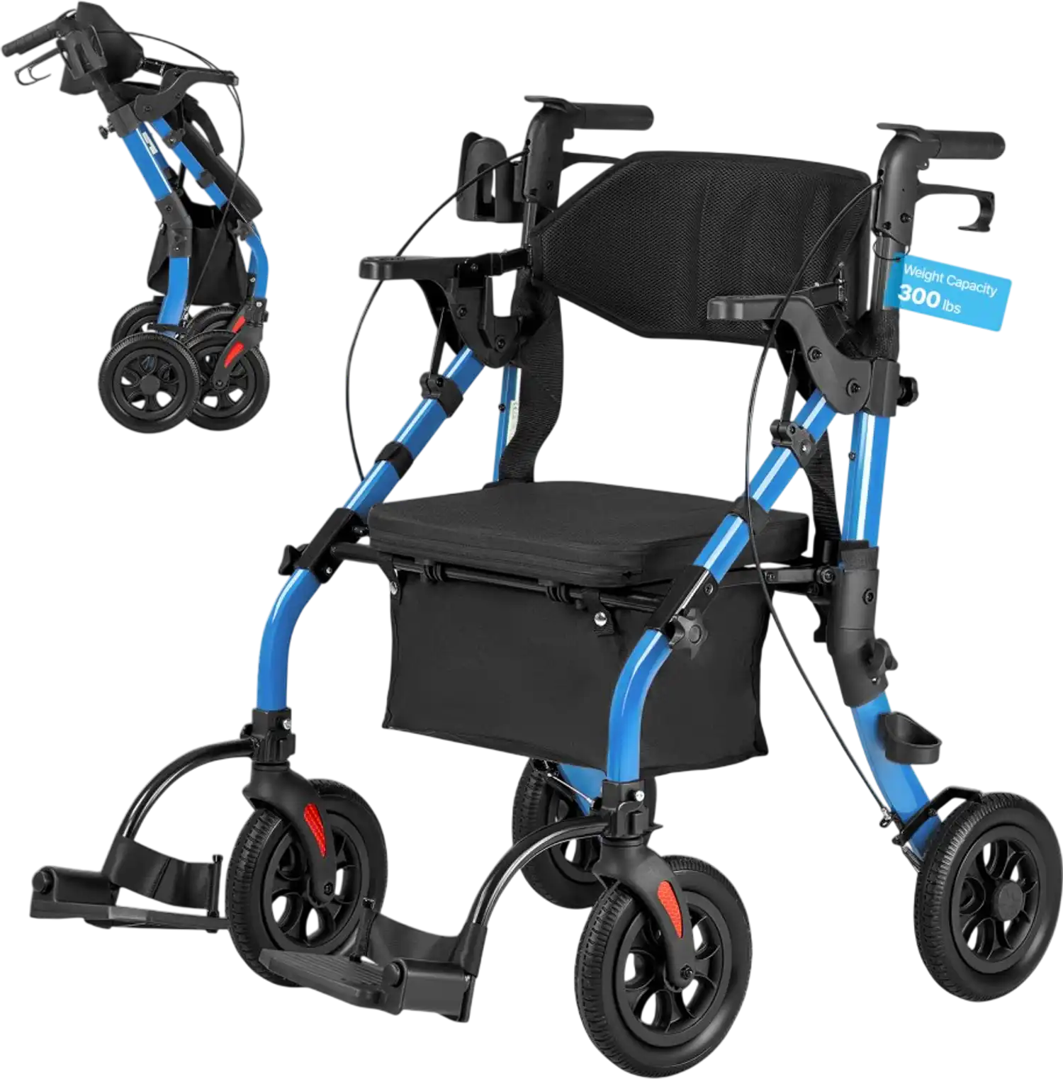 Vevor Rollator Walker 2-in-1 Transport Chair for Seniors Foldable Lightweight Aluminum 300 lbs New