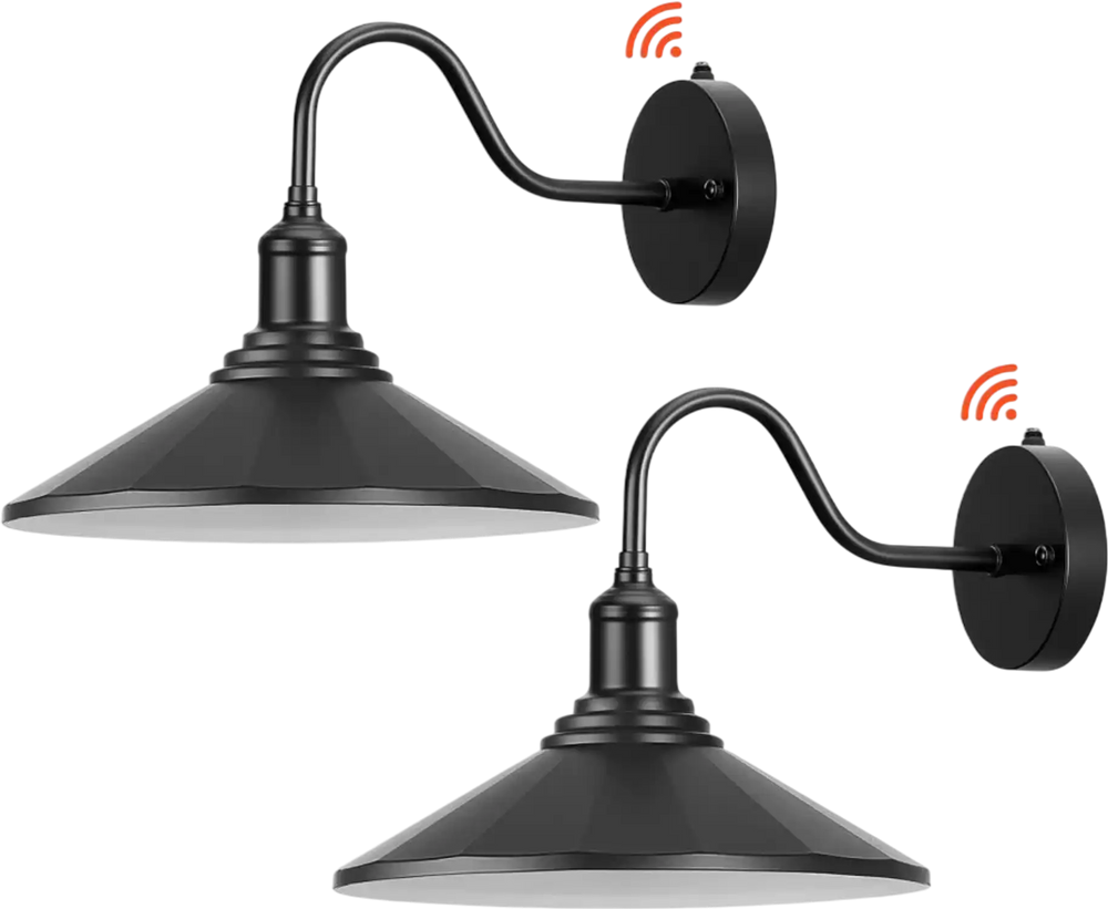VEVOR Outdoor Barn Light, 11.5 in Diameter, 2-Pack Farmhouse Gooseneck Light Fixture, Dusk to Dawn Exterior Wall Sconce, with Anti-Rust, E26 Bulb Compatible for Porch, House, Entryway, Garage, Black