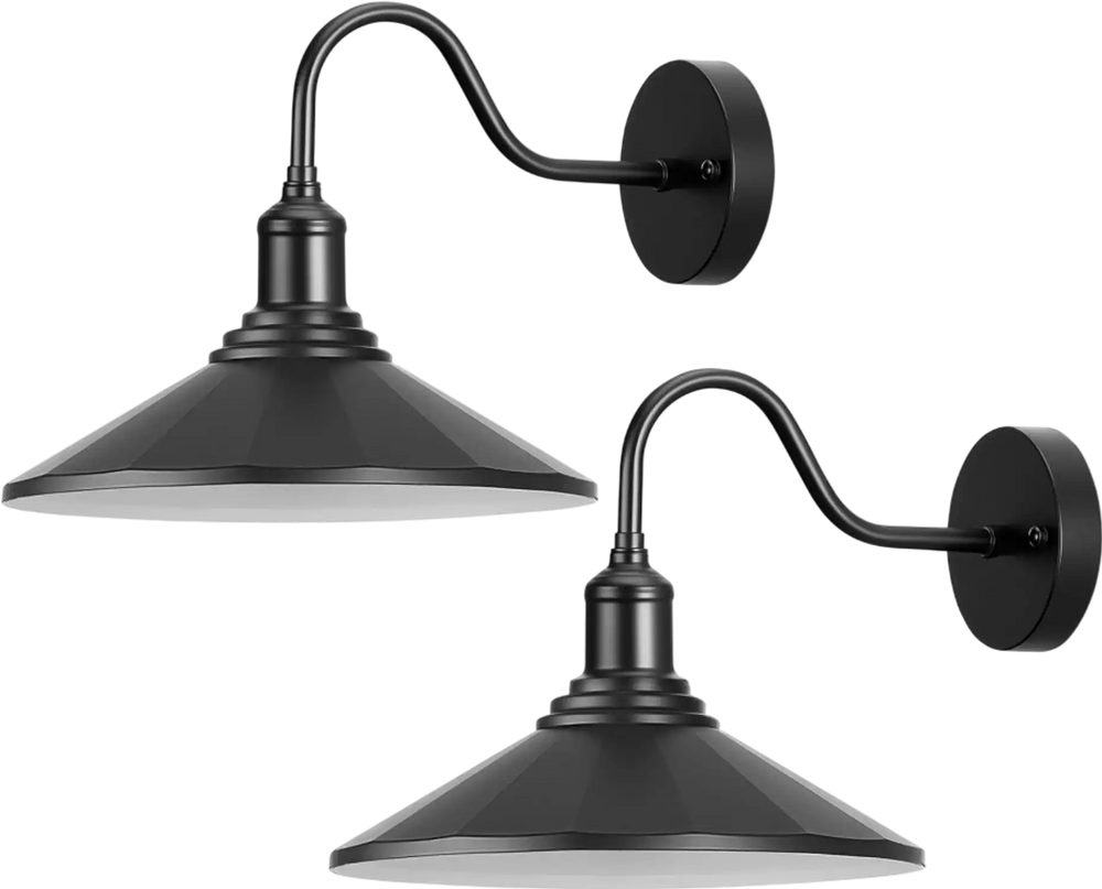 VEVOR Outdoor Barn Light, 11.5 in Diameter, 2-Pack Farmhouse Gooseneck Light Fixture, Exterior Wall Sconce, with Vintage Style, Anti-Rust, E26 Bulb Compatible for Porch, House, Entryway, Garage, Black