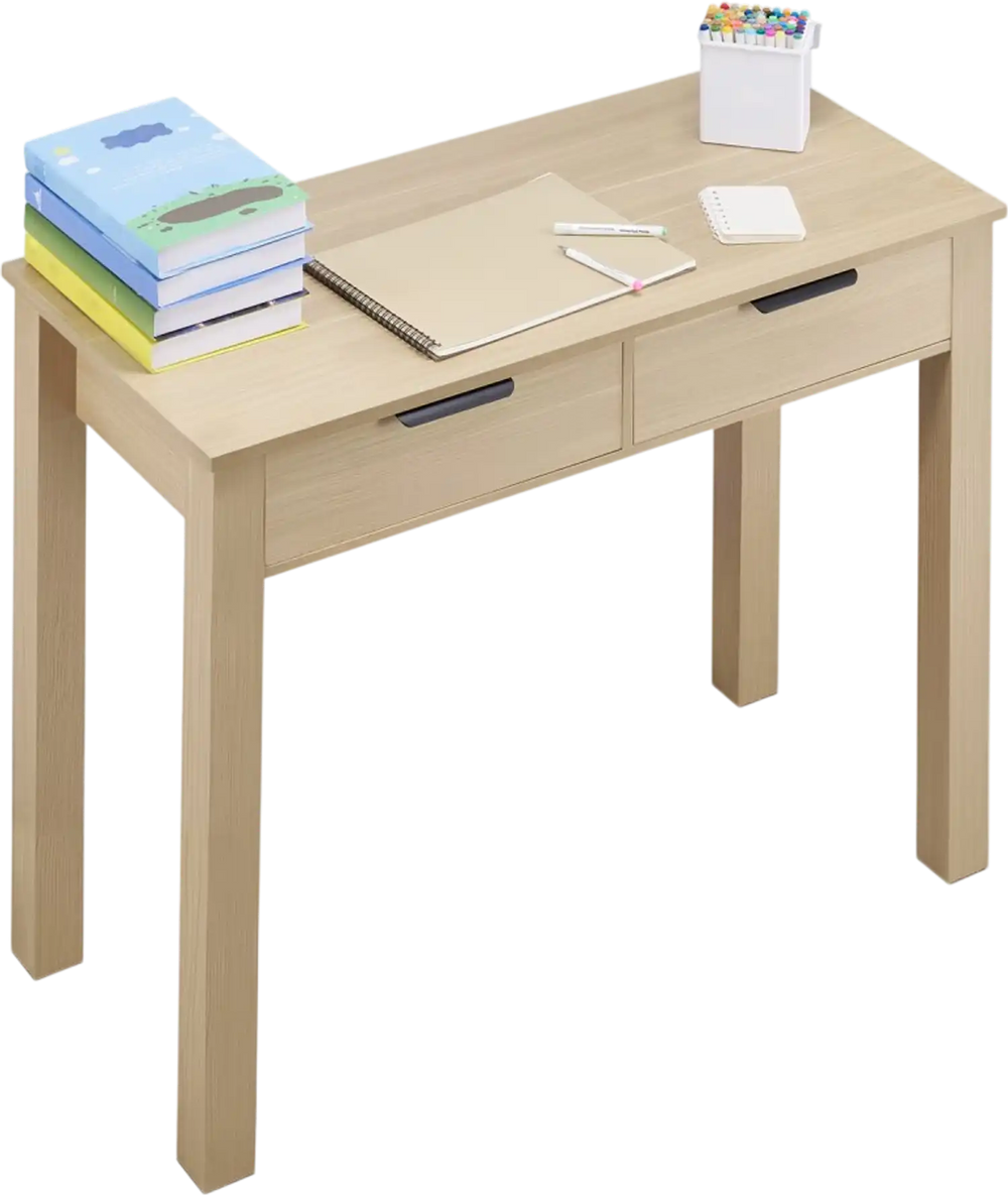VEVOR Small Desk with Drawers, Kids Desk for Bedroom, Modern Simple Study Table for Drawing, Reading, Writing, Rectangle MDF Furniture Study Storage Table for Home, Office, Light Wood