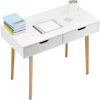 VEVOR Small Desk with Drawers, Kids Desk for Bedroom, Wooden Simple Study Table for Drawing, Reading, Writing, Rectangle MDF Furniture Study Storage Table for Home, Office, White + Wood