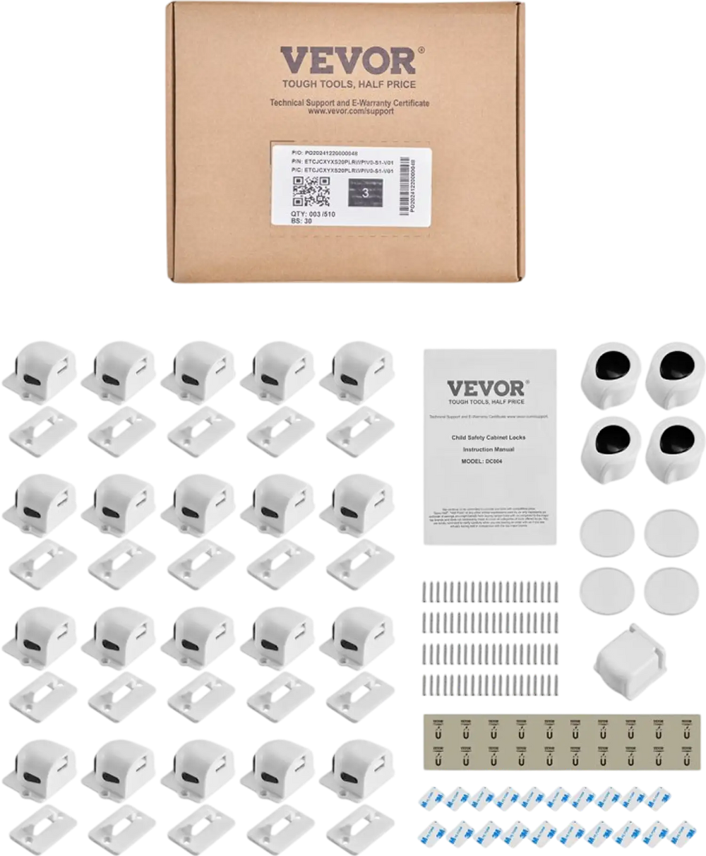 VEVOR Child Safety Magnetic Cabinet Locks, 20 Packs Baby Proofing Cabinet Locks with 4 Keys & 4 Holders, 2 Installation Choice, 3M Adhesives & Screws Included, Children Proof Cupboard Drawers Latches
