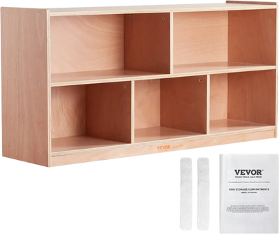 VEVOR Cubby Mobile Tray Storage Cabinet, 5-Compartment Cubby Storage Shelf, Cubby Storage Cabinet 2-shelf, Classroom Cubbies, Classroom Furniture for Home, Daycare and Preschool, Natural