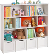 VEVOR Toy Storage Organizer, Wooden Kids Bookshelf with Storage, Toy Storage Cabinet with 4 Mobile Drawers, Kids Storage Organizer for Bedroom, Nursery, Living Room, Entryway, Preschool, White