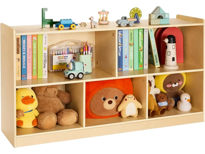 VEVOR Montessori Bookshelf, 45 in Width Toy Storage Organizer, 5-Section Kids Display Storage Cabinet, Daycare Furniture, Kids Bookshelf for Bedroom, Nursery, Living Room, Entryway, Preschool, Brown