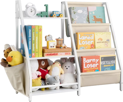 Vevor Bookshelf 3-Tier Kids Toy Storage Organizer with Sling Book Rack and Storage Bag New