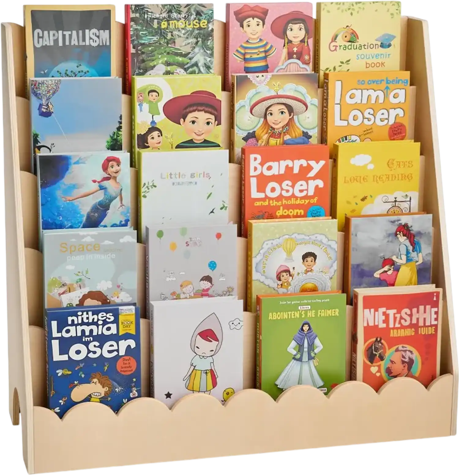 Vevor Bookcase Montessori 5-Tier Scalloped Kids Bookshelf Front Facing Toddler New