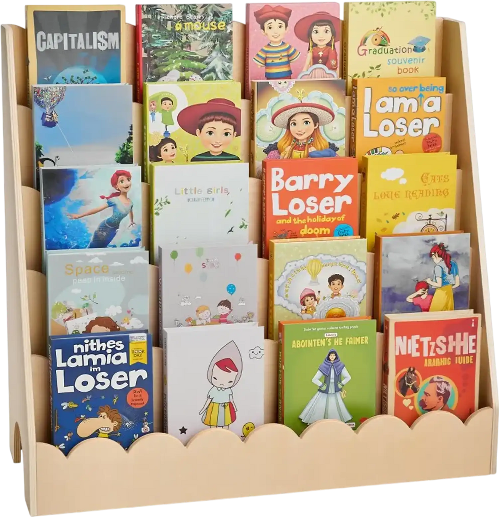 VEVOR Montessori Bookshelf, 5-Tier Scalloped Kids Bookshelf, Front Facing Toddler Bookcase, Dual Hooks for Hanging Backpacks, Baby Bookshelf for Kids Room, Living Room, Entryway, Nursury, Preschool