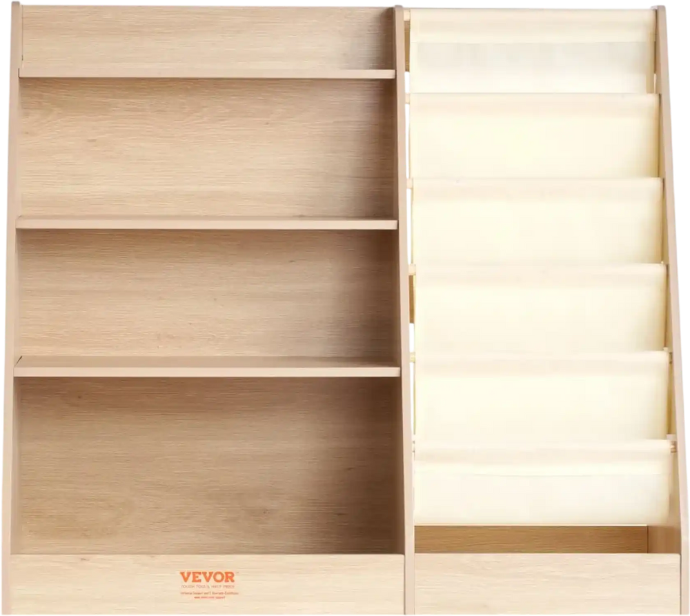 VEVOR 4-Tier Kids Wooden Bookshelf, Six-Layer Sling Bookcase, Baby Storage Book Rack, Book Toy Organizer Cabinet, for Kids Room, Playroom, Kindergarten, Nursery