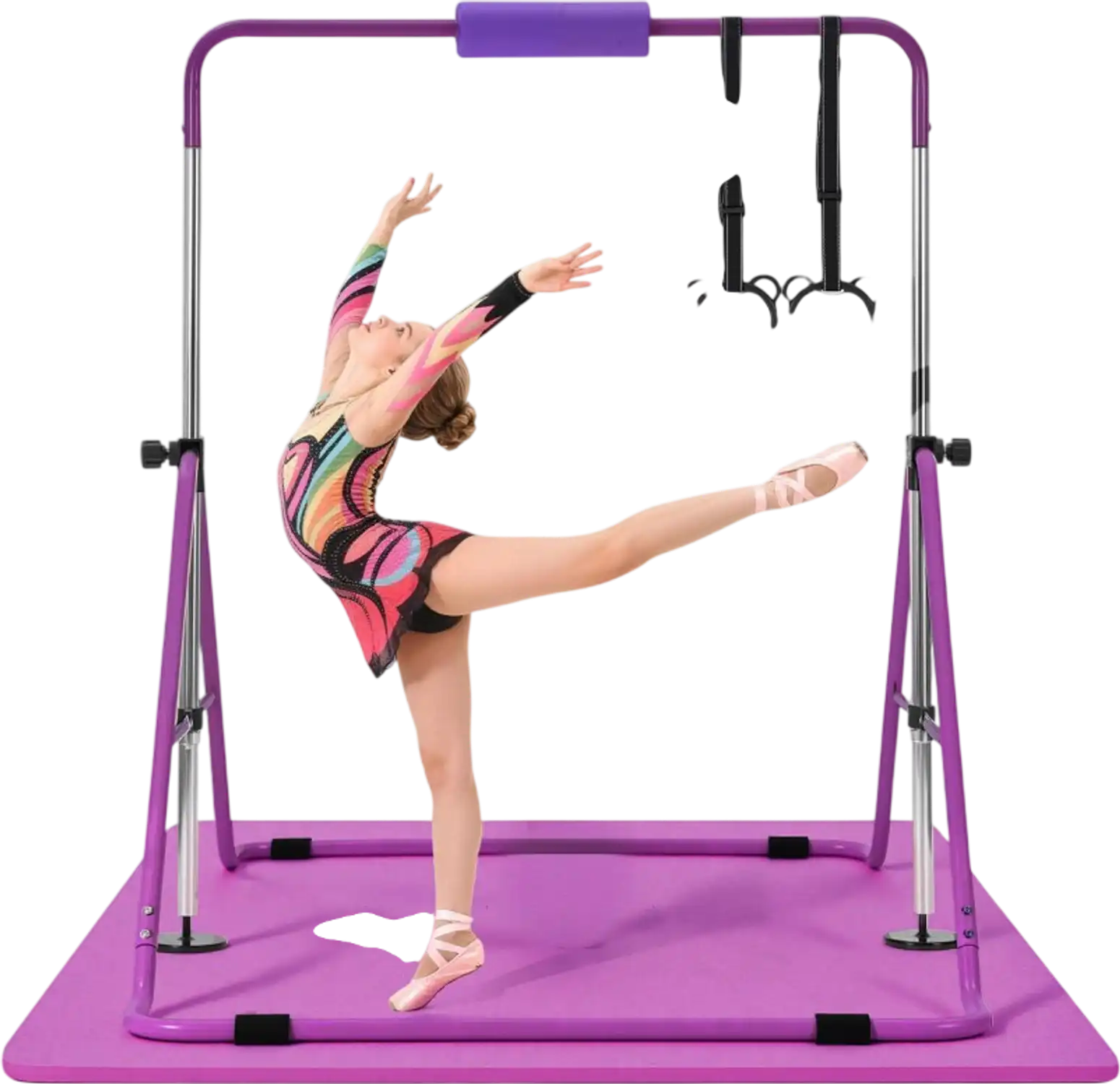 Vevor Gymnastic Bar Adjustable Folding Training Kip Bar with Mat Purple New