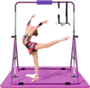 VEVOR Gymnastic Bars for Kids, 140 lbs Capacity Folding Training Kip Bar with Mat, Adjustable Height Gymnastic Horizontal Bar for Home, Training Equipment for Indoor Outdoor, Easy to Assemble, Purple