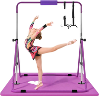 VEVOR Gymnastic Bars for Kids, 140 lbs Capacity Folding Training Kip Bar with Mat, Adjustable Height Gymnastic Horizontal Bar for Home, Training Equipment for Indoor Outdoor, Easy to Assemble, Purple