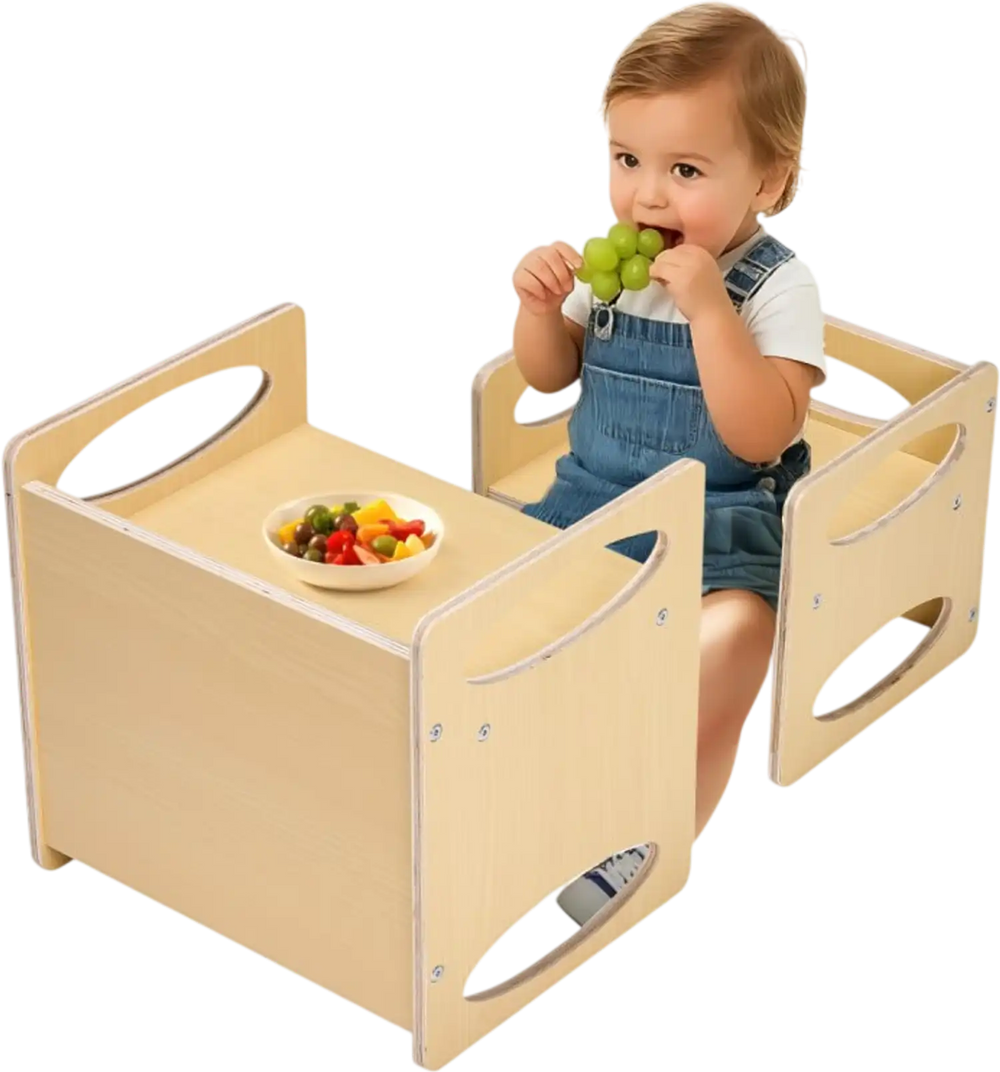 VEVOR Montessori Weaning Table and Chair Set, Wooden Toddler Table and Chair Set for Aged 1-5, Adjustable Height Kids Montessori Chair and Activity Table, Ideal for Reading, Eating, Playing - Natural