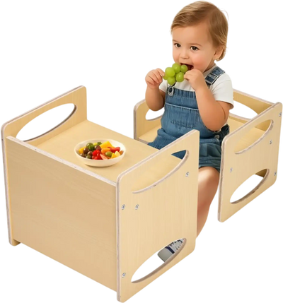 VEVOR Montessori Weaning Table and Chair Set, Wooden Toddler Table and Chair Set for Aged 1-5, Adjustable Height Kids Montessori Chair and Activity Table, Ideal for Reading, Eating, Playing - Natural