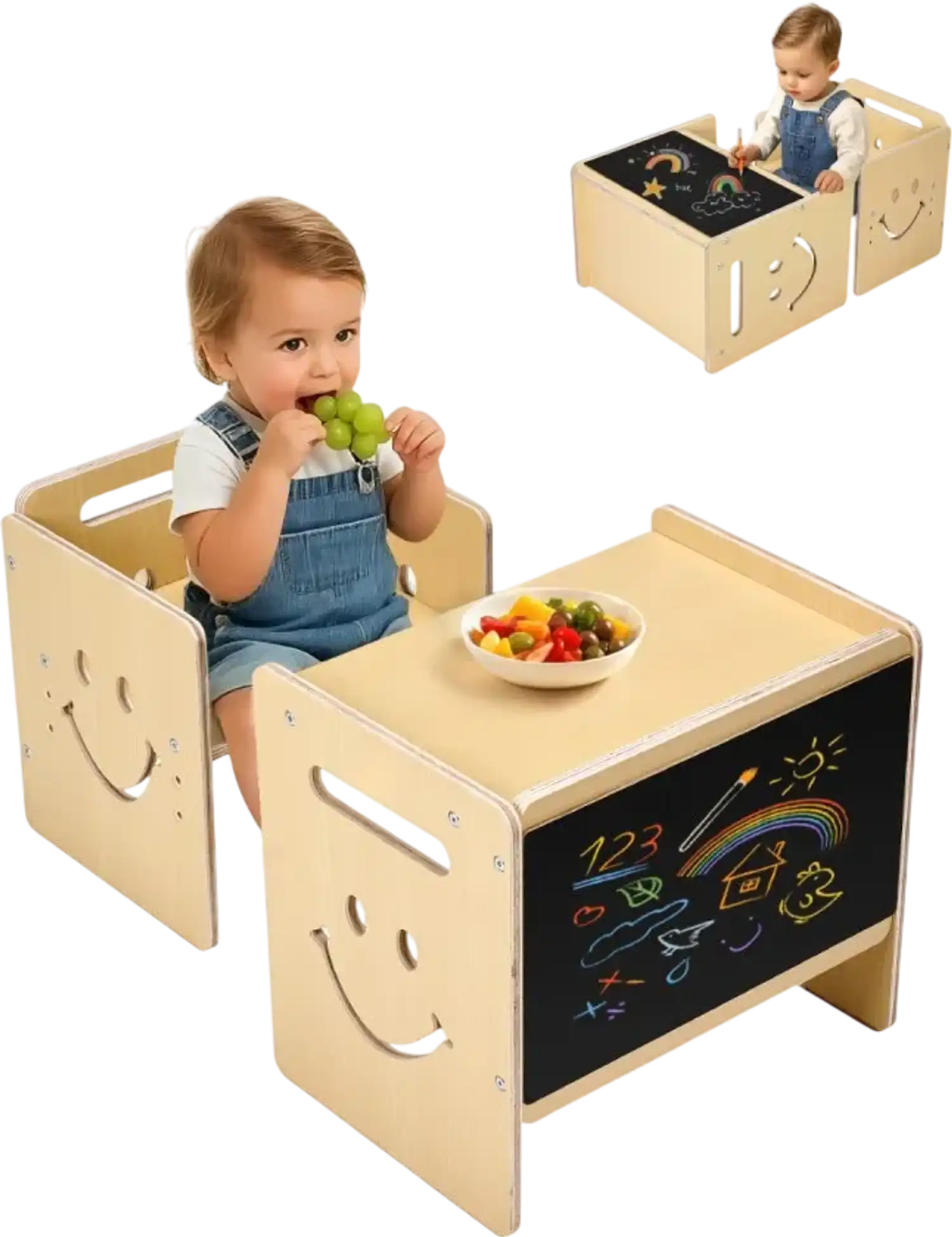 Vevor Toddler Table and Chair Set Montessori Weaning Desk with Chalkboard New