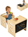 VEVOR Montessori Weaning Table and Chair Set, 3 In 1 Wooden Toddler Table and Chairs with Chalkboard, Adjustable Height Montessori Table for Ages 1-5, Ideal for Drawing, Reading, Eating - Natural